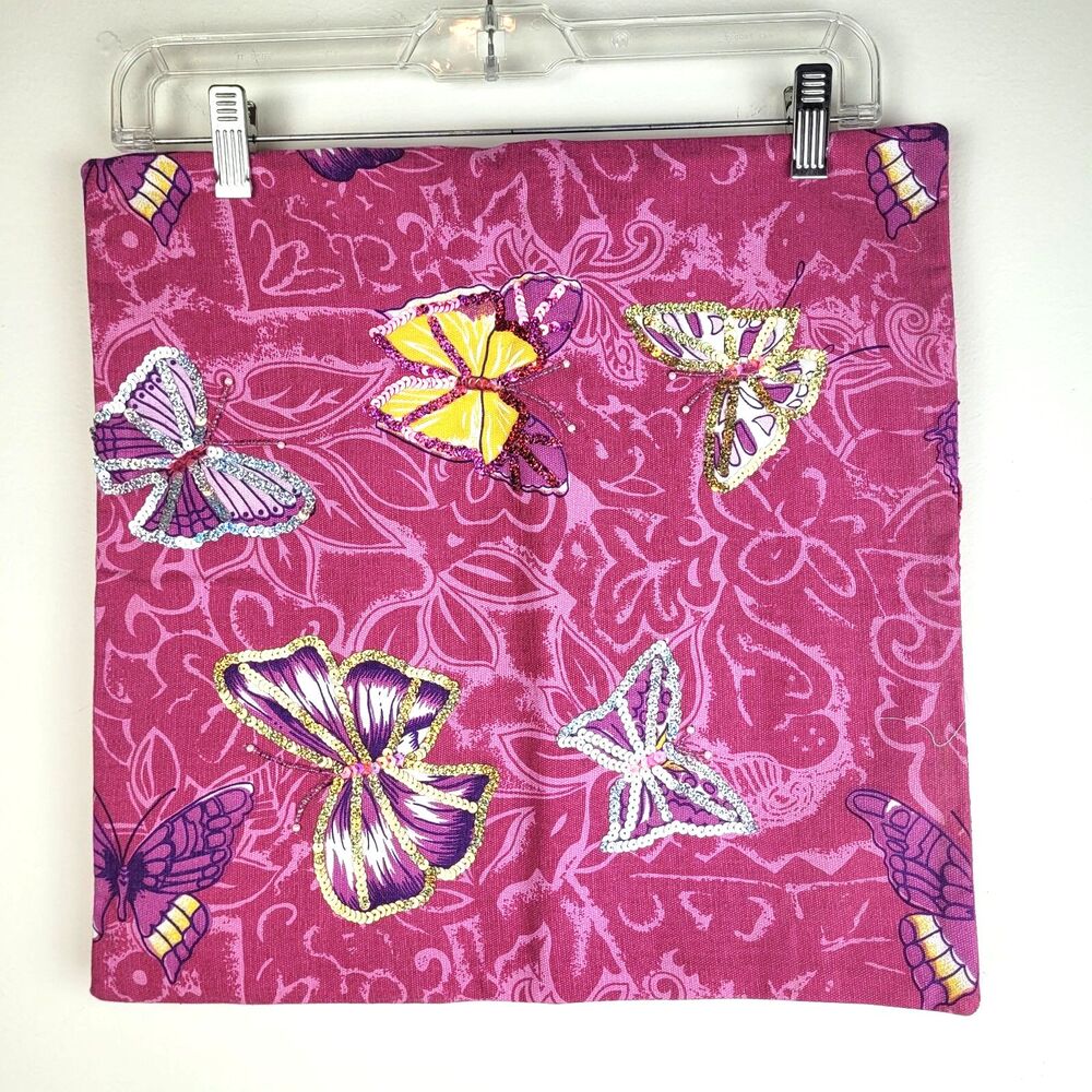 Kohl's Pink Butterfly with sequins 18 inch pillow covers x 2 boho girly garden